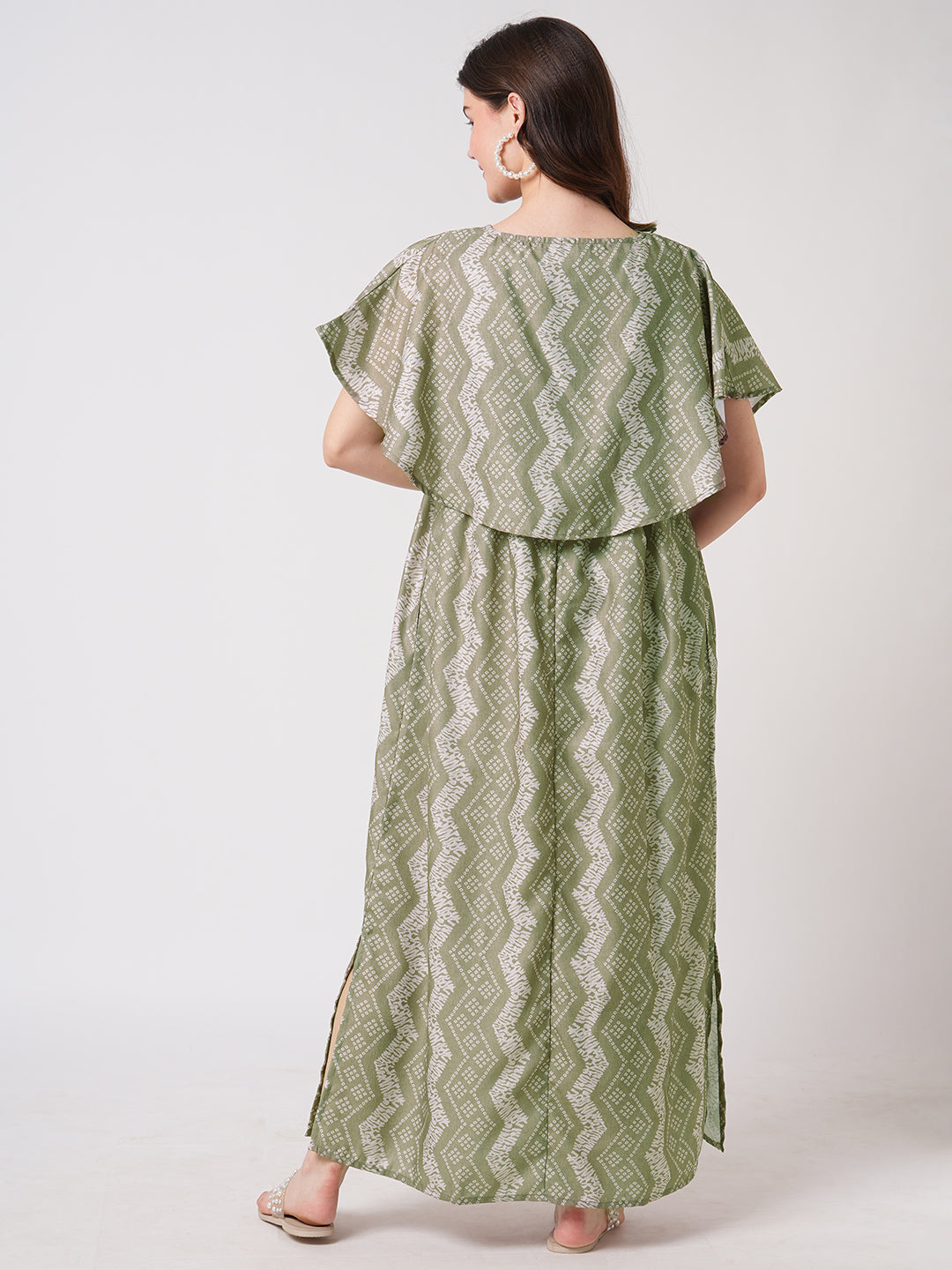 Basil Green Ikat Printed Maternity Dress