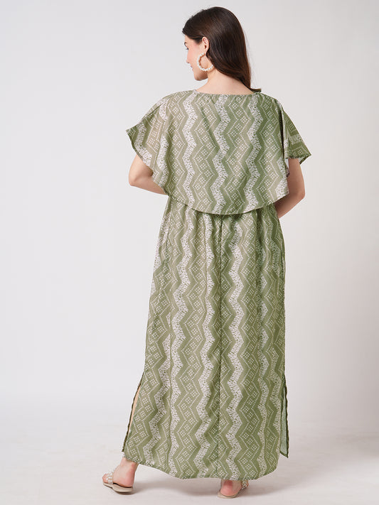 Basil Green Ikat Printed Maternity Dress