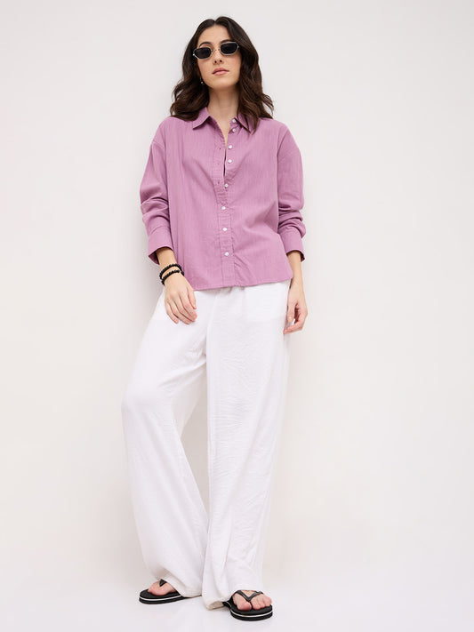 Soft Lavender Mist Casual Oversized Shirt
