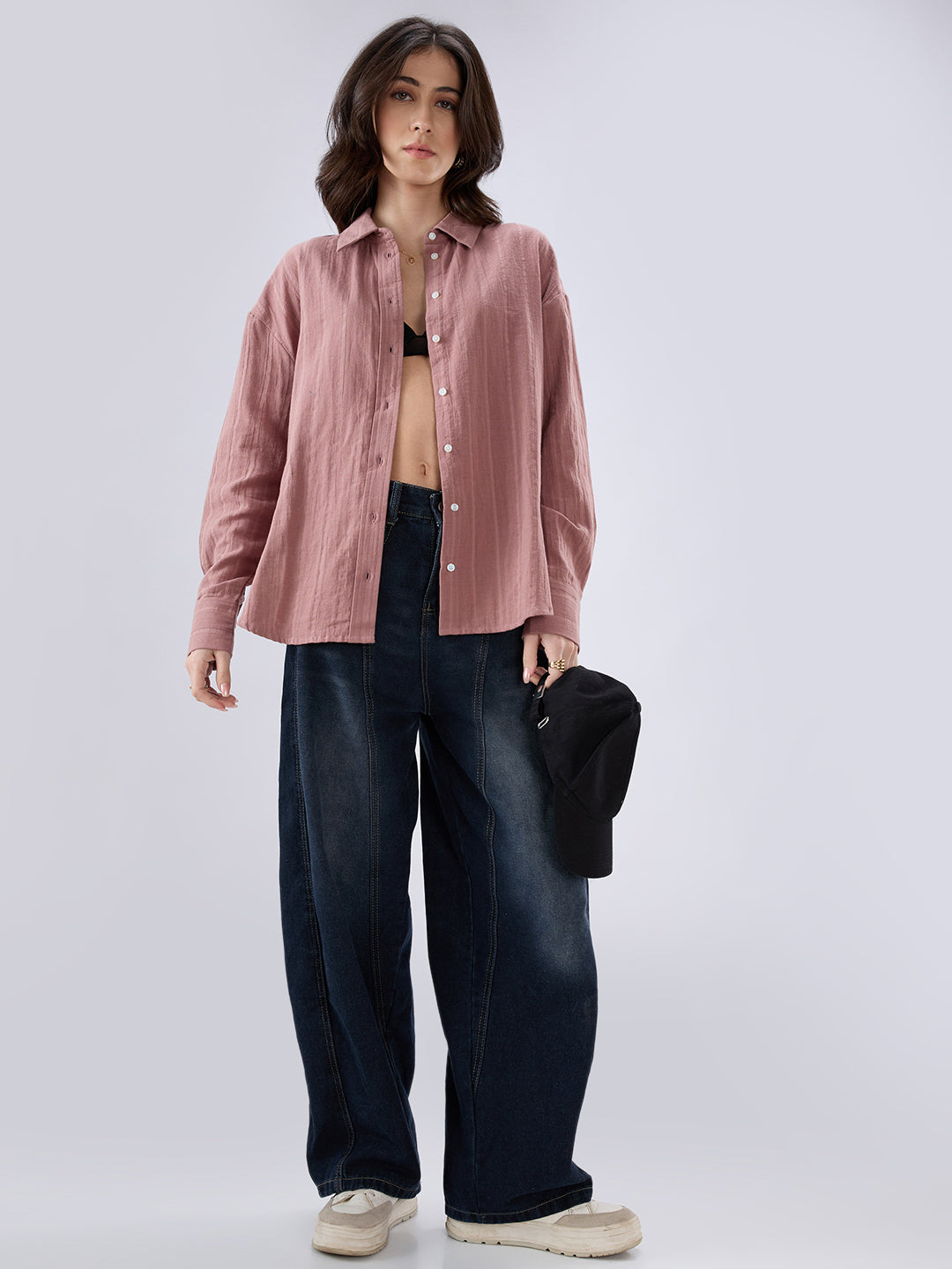 Dusty Pink Seersucker DoubleCloth Oversized Shirt