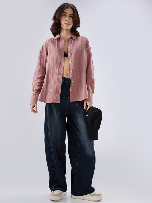 Dusty Pink Seersucker DoubleCloth Oversized Shirt
