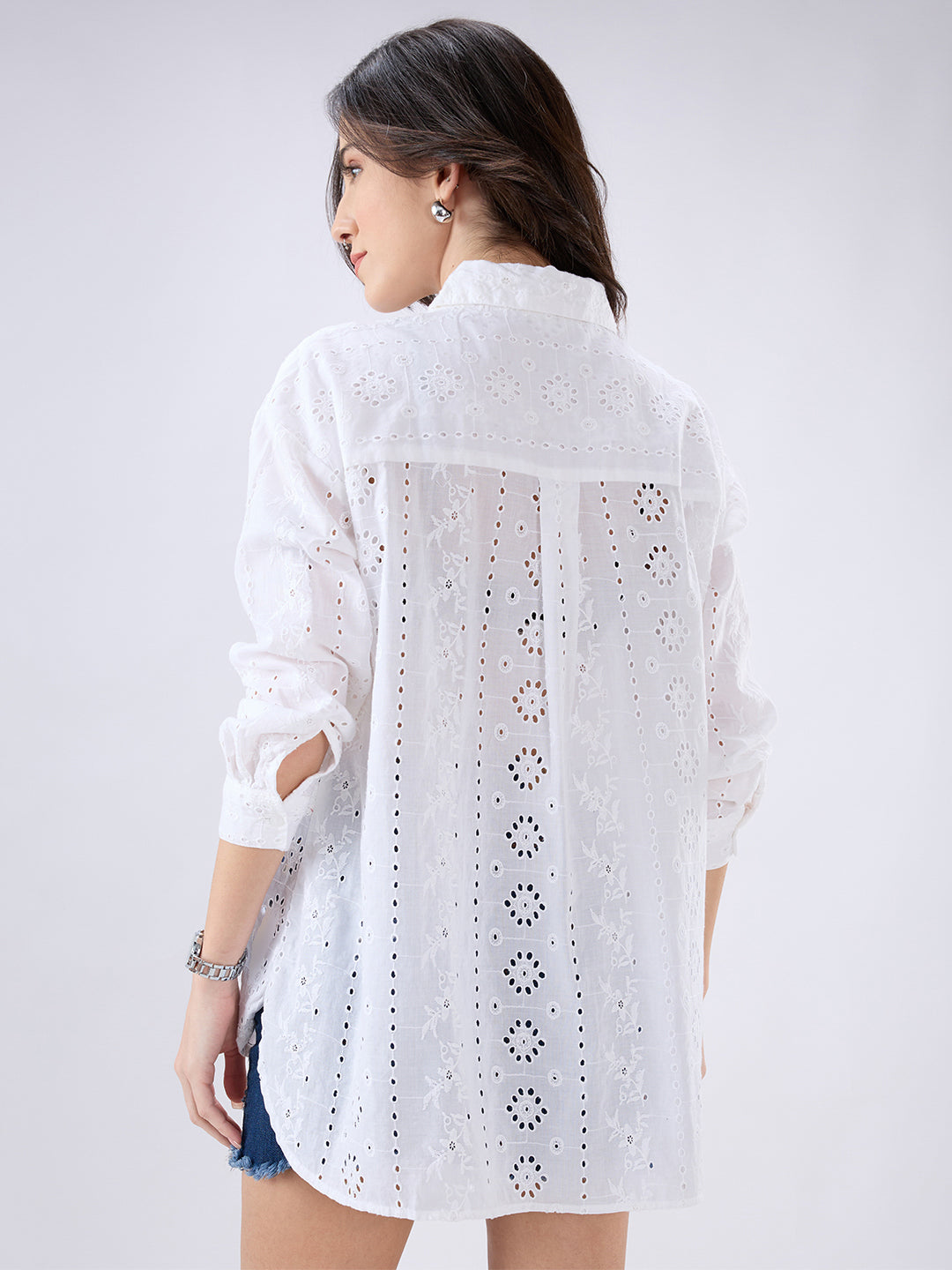 White Schiffli Oversized Shirt