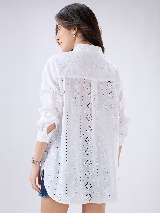 White Schiffli Oversized Shirt