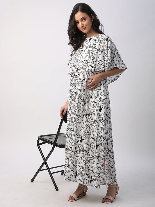 Black & White Tropical Printed Maternity Dress