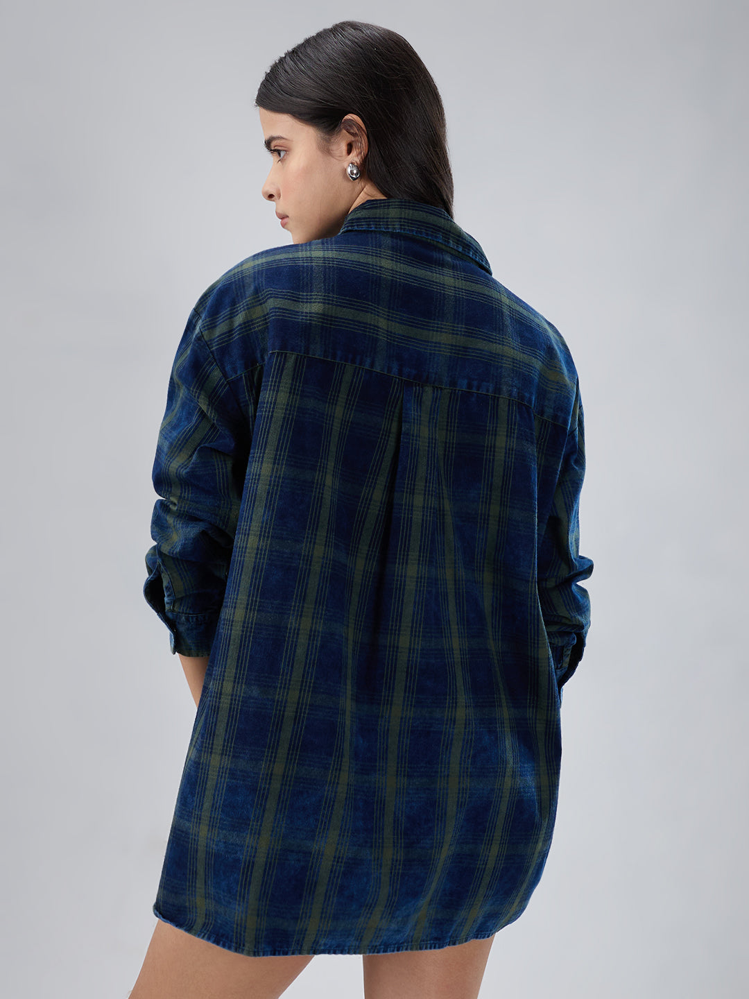 Navy & Olive Checkered Corduroy Oversized Shirt
