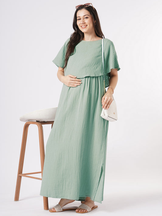 Solid Seafoam Green Doublecloth Maternity Dress