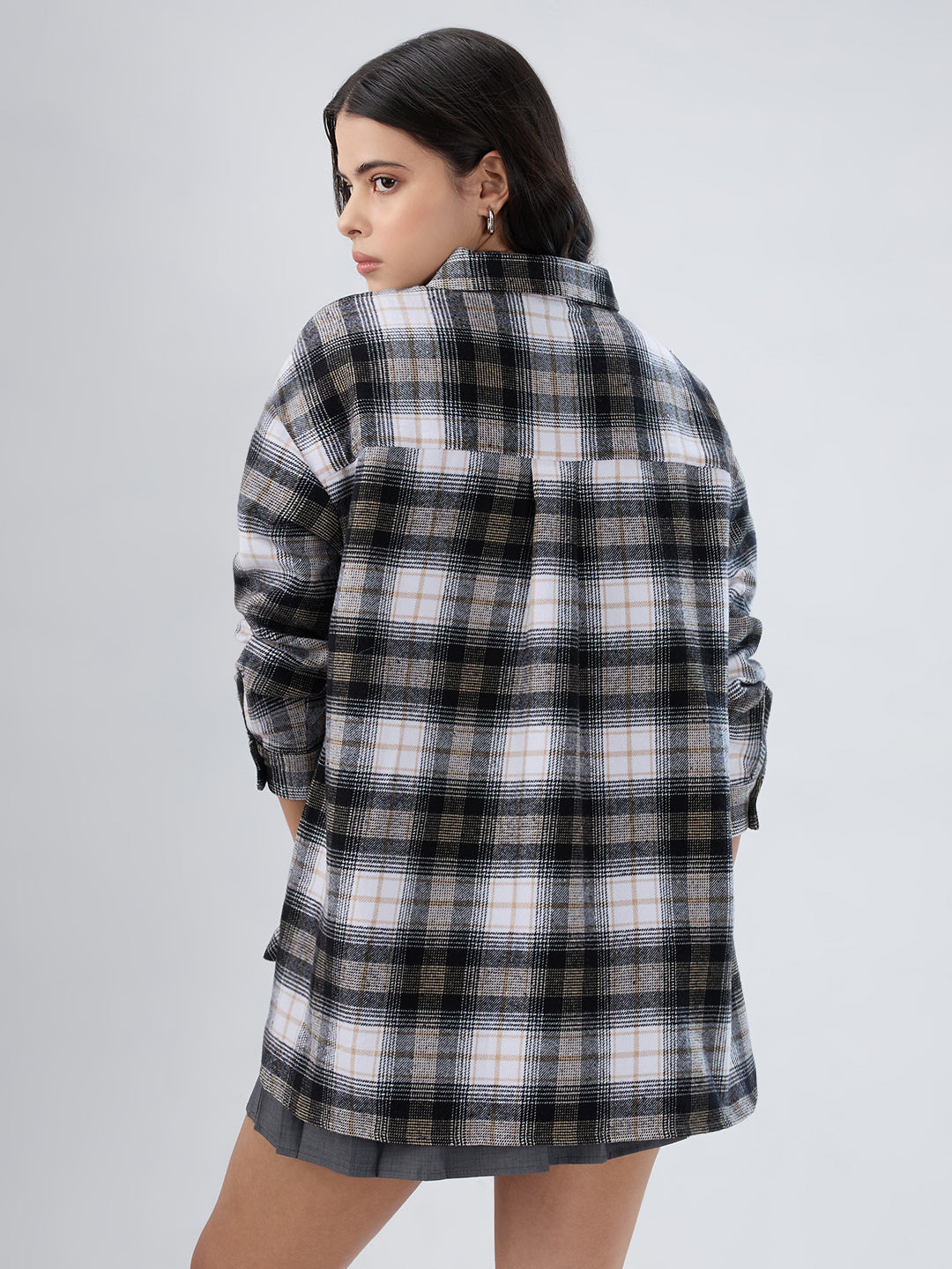 Multicolor Checked Oversized Flannel Shirt