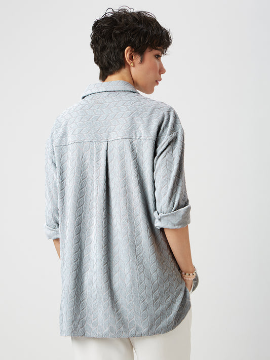 Glacier Grey Leaf Embossed Oversized Shirt