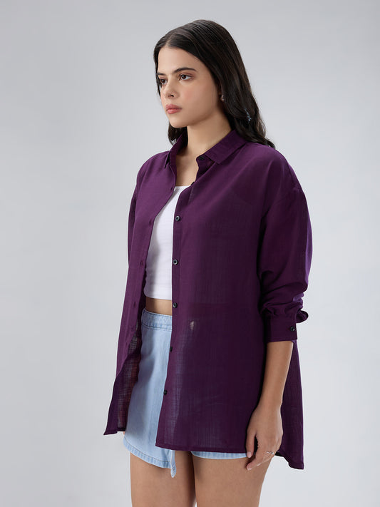 Solid Wine Oversized Shirt