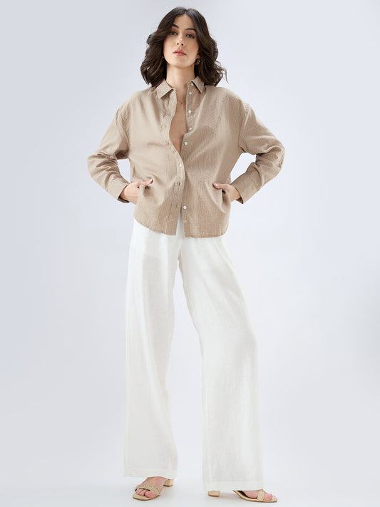 Fawn Beige Jacquard Weave Oversized Shirt