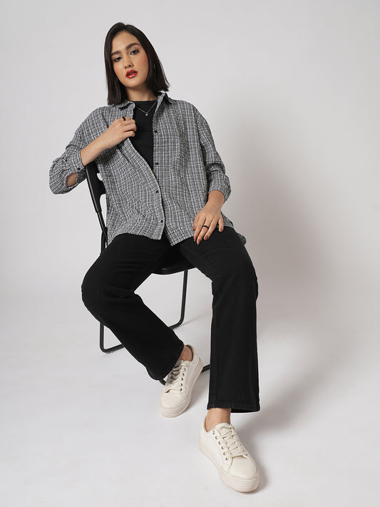 Black & White Tiny Checkered Seersucker Oversized Shirt