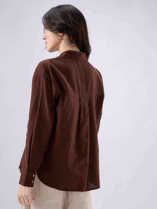 Chocolate Brown Jacquard Weave Oversized Shirt
