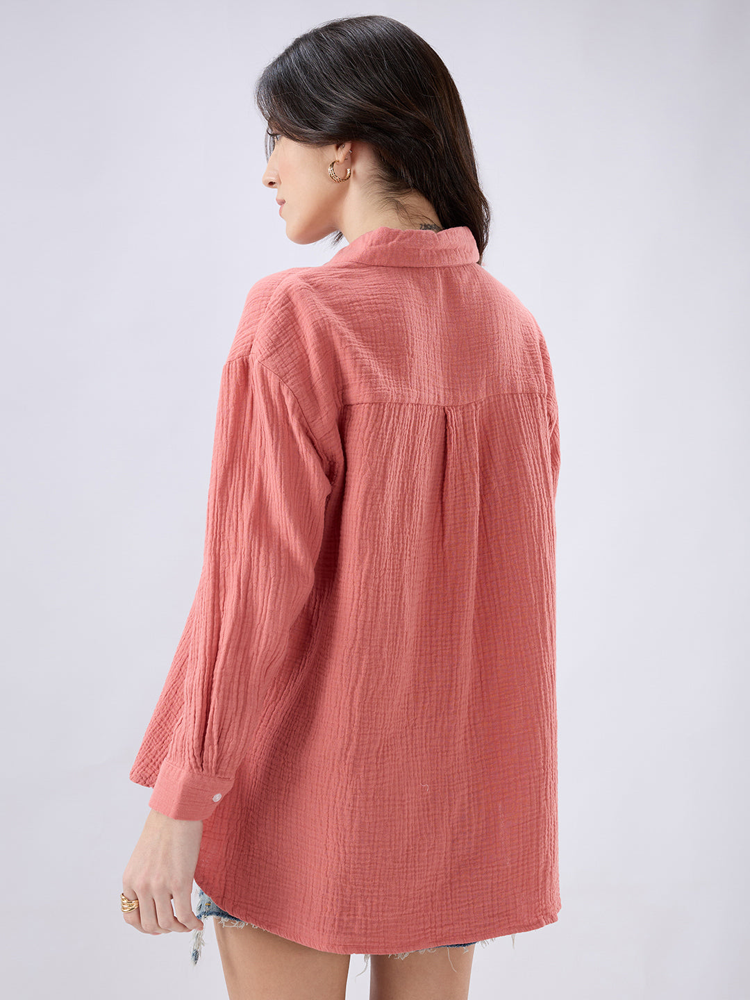Soft Coral Double Cloth Oversized Shirt