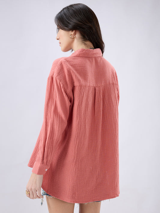 Soft Coral Double Cloth Oversized Shirt
