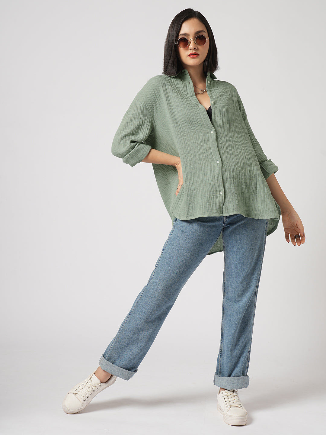Seafoam Green Solid Doublecloth Oversized Shirt