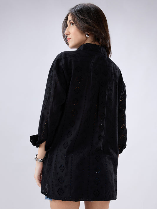 Black Schiffli Oversized Shirt
