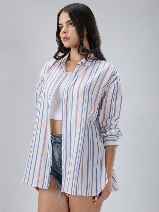 Multicolor Vertical Striped Oversized Shirt