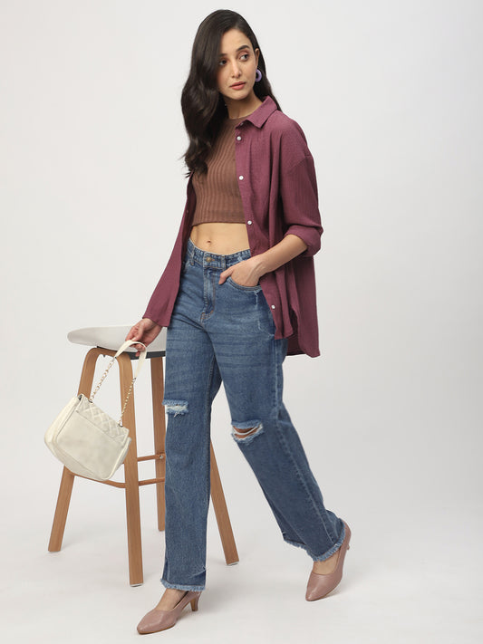 Rouge Pink Textured Oversized Shirt