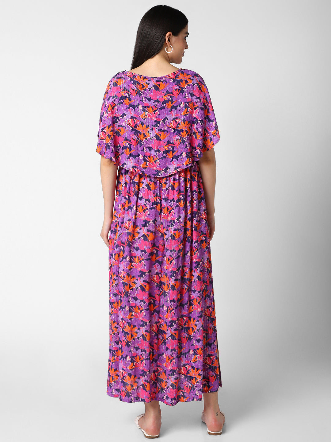 Multicolor Crinkled Floral Maternity Dress