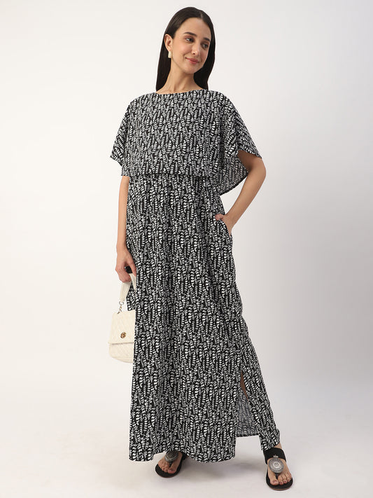 Black Abstract Printed Comfy Maternity Dress