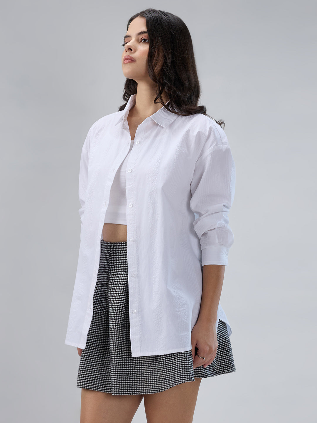 White & Lilac Pin Striped Seersucker Oversized Shirt