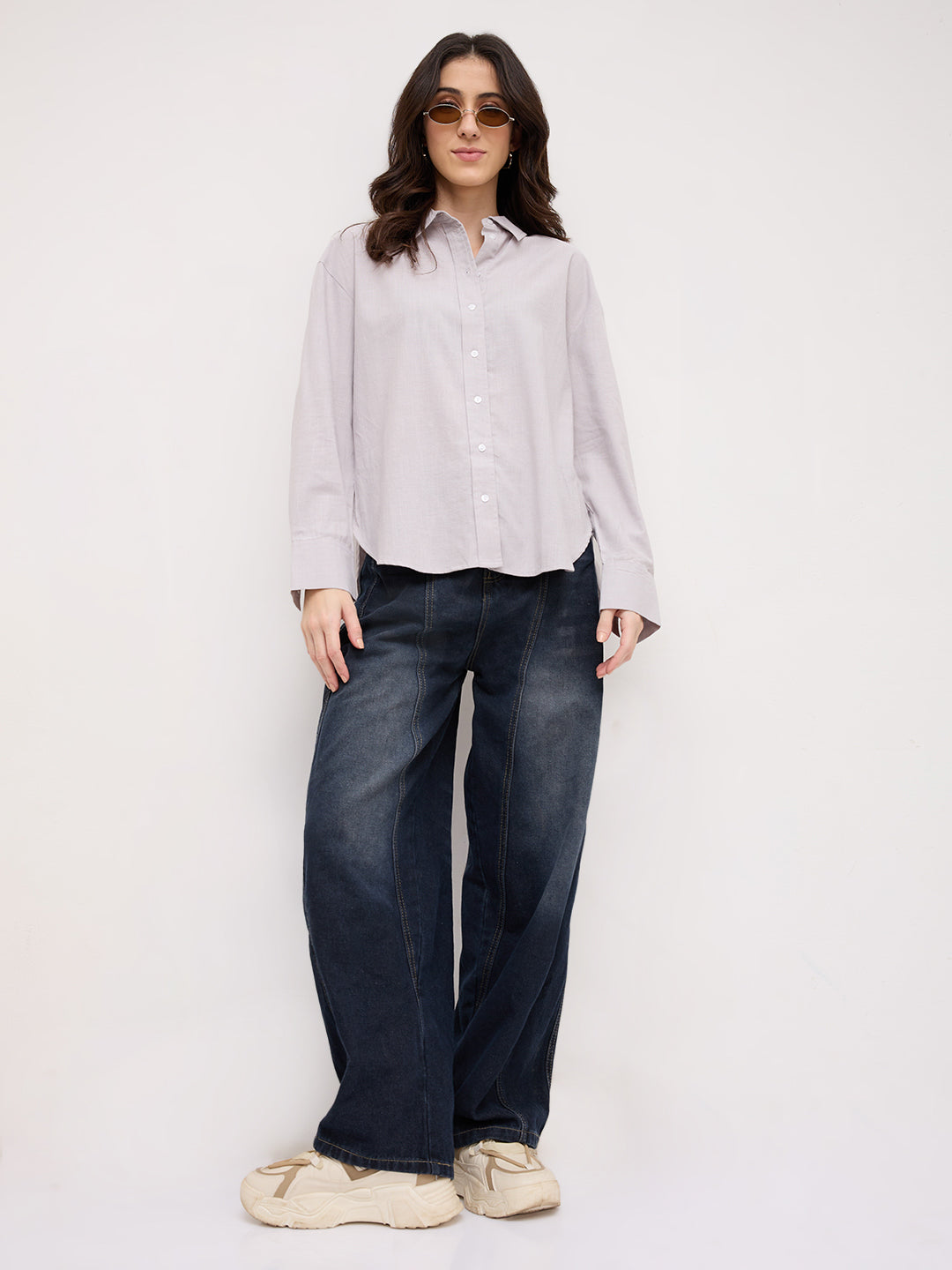 Ash Grey Sheer Textured Oversized Shirt
