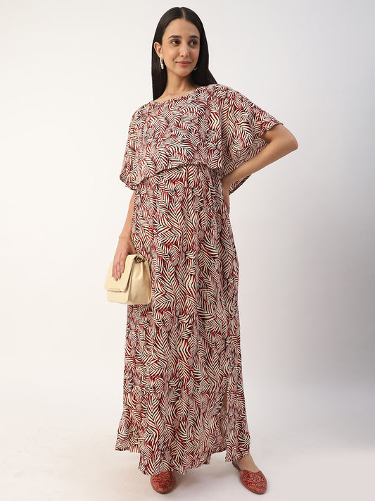 Multicolor Exotic Dense Leaf Printed Maternity Dress