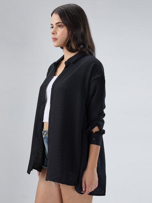Classy Black Textured Oversized Shirt