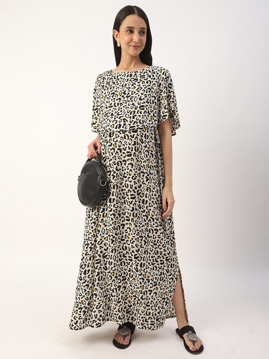 Black & White Tropical Printed Maternity Dress