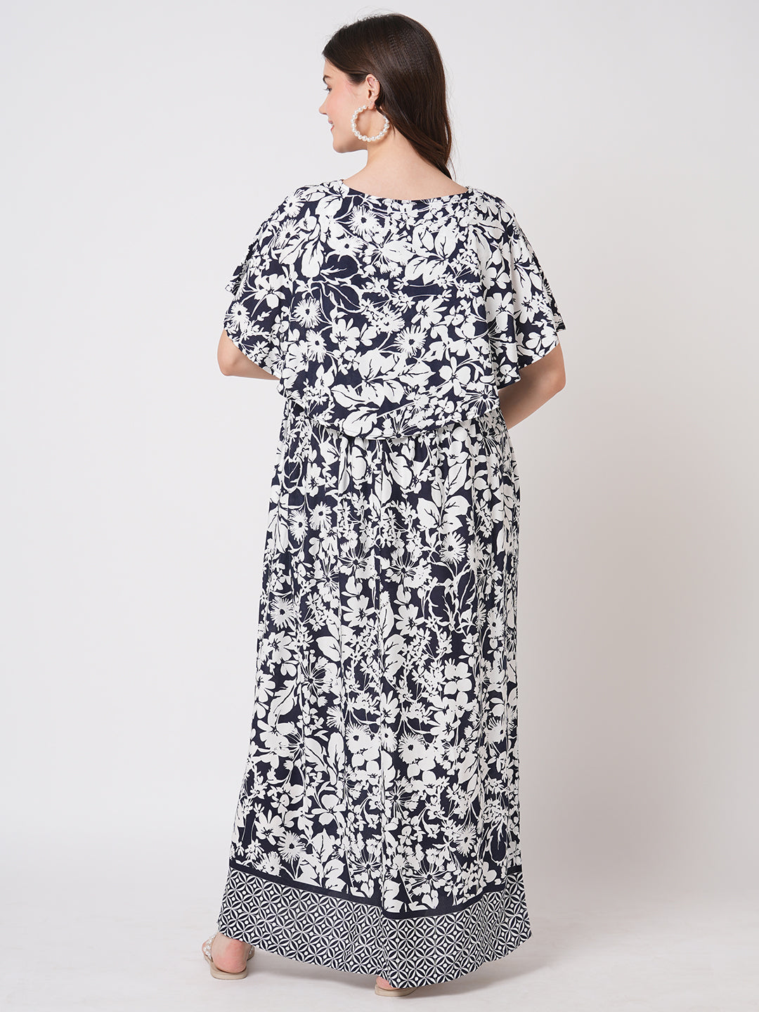 Monochrome Bloom Printed Maternity Dress
