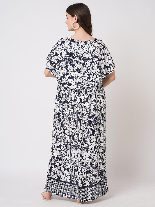Monochrome Bloom Printed Maternity Dress