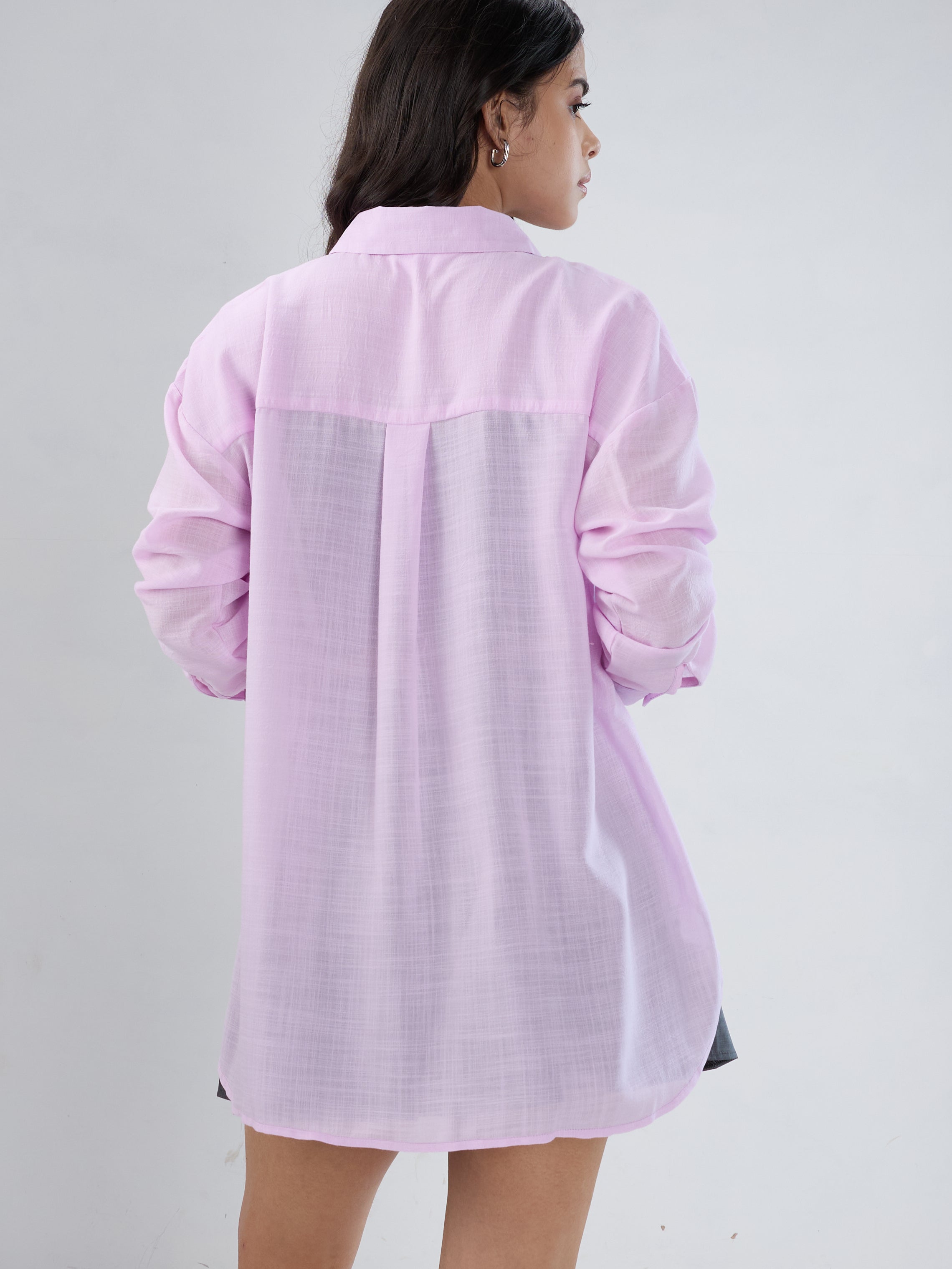 Pastel Pink Lightweight Soft-Weave Oversized Shirt