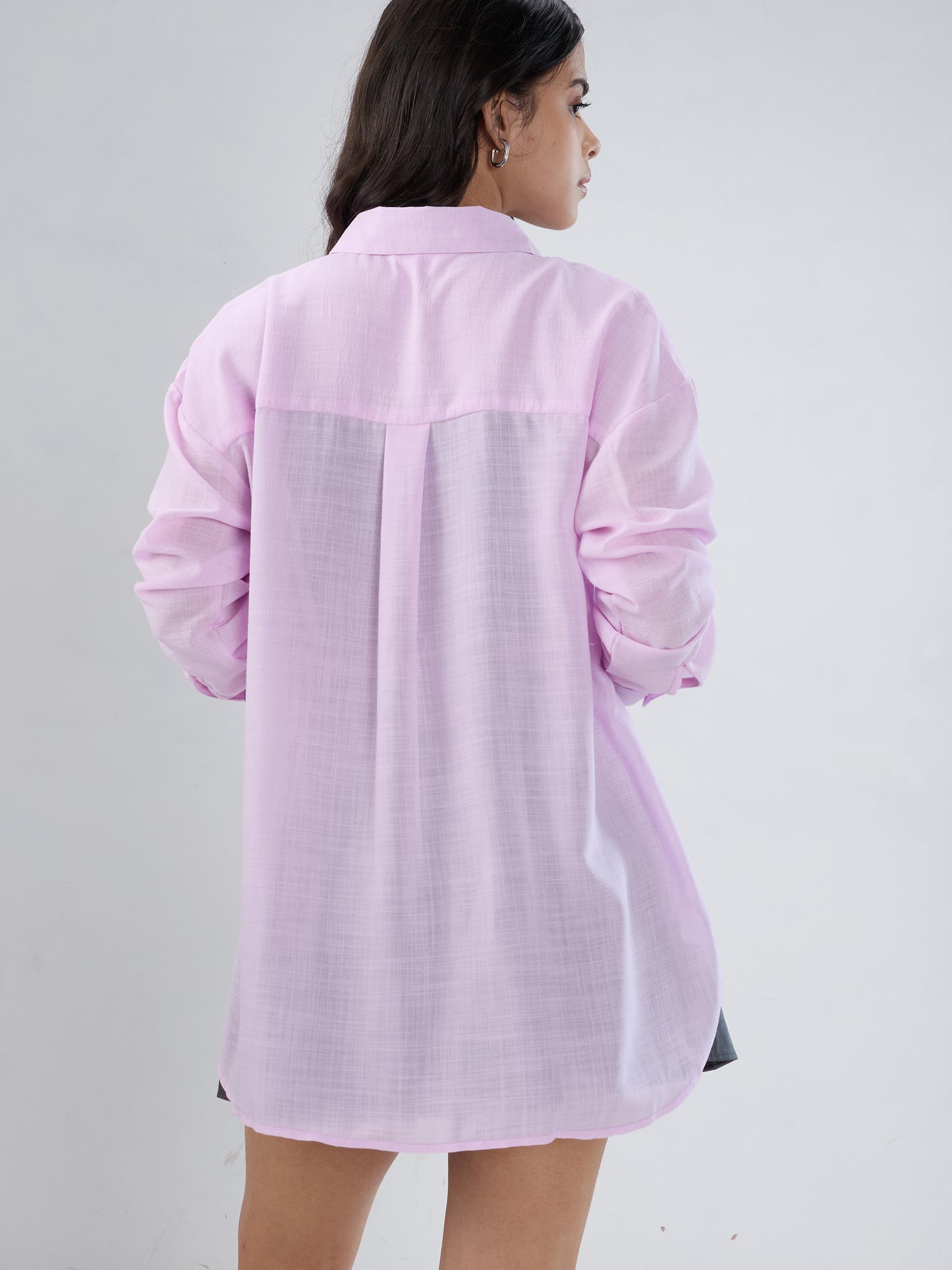 Pastel Pink Lightweight Soft-Weave Oversized Shirt
