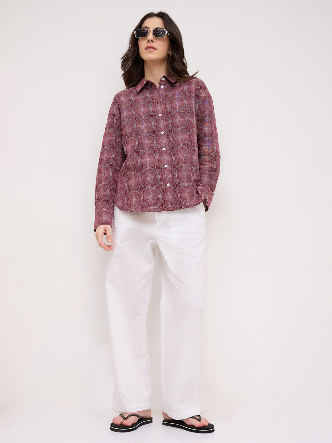Classic Maroon Gridlock Smokey Plaid Oversized Shirt