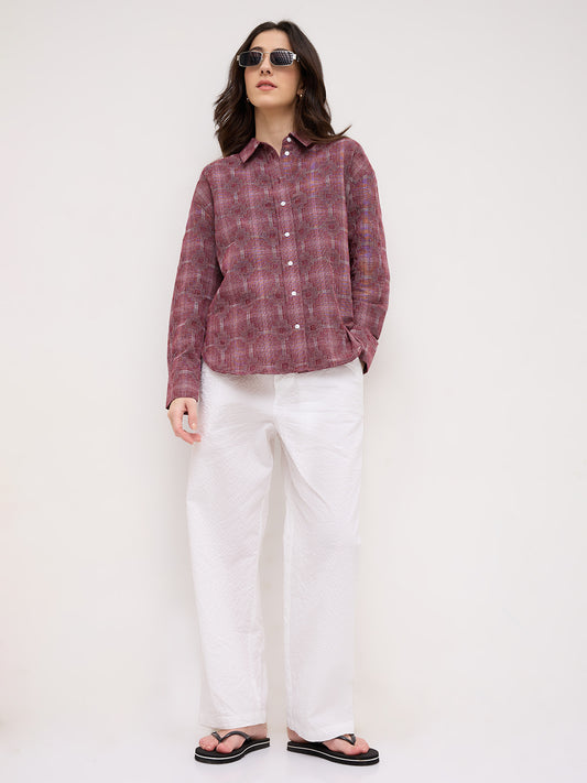 Classic Maroon Gridlock Smokey Plaid Oversized Shirt