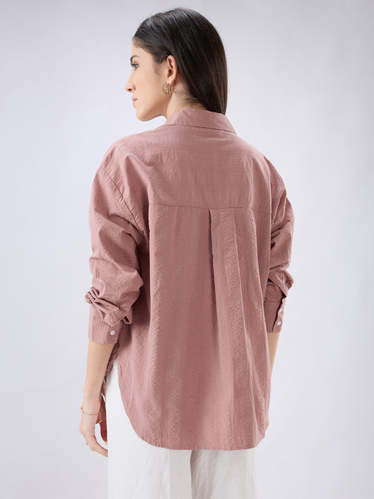 Rouge Pink Seersucker Oversized Shirt