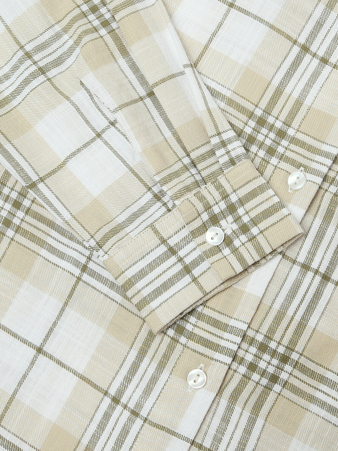 Beige & Olive Tartan Checked Oversized Shirt
