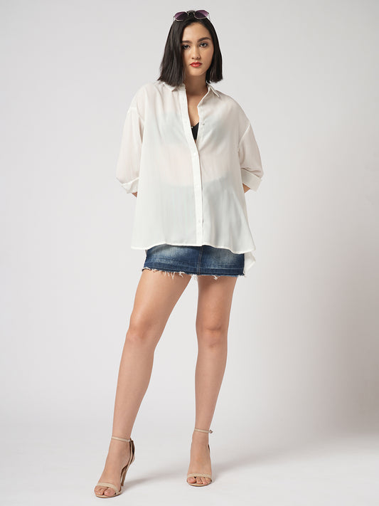 White Glimmer Striped Oversized Shirt