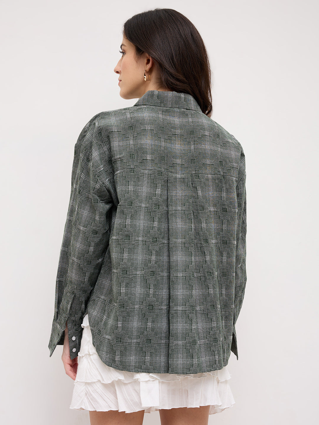 Olive Green Gridlock Smokey Plaid Oversized Shirt