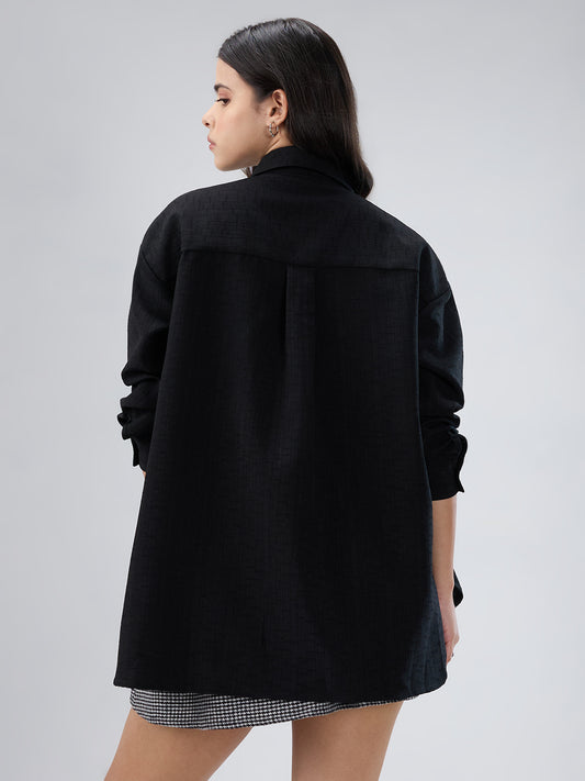 Black Slub Textured Oversized Shirt