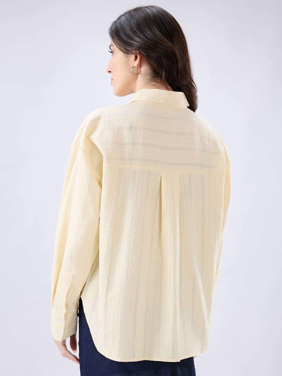 Sunkissed Yellow Seersucker Oversized Shirt