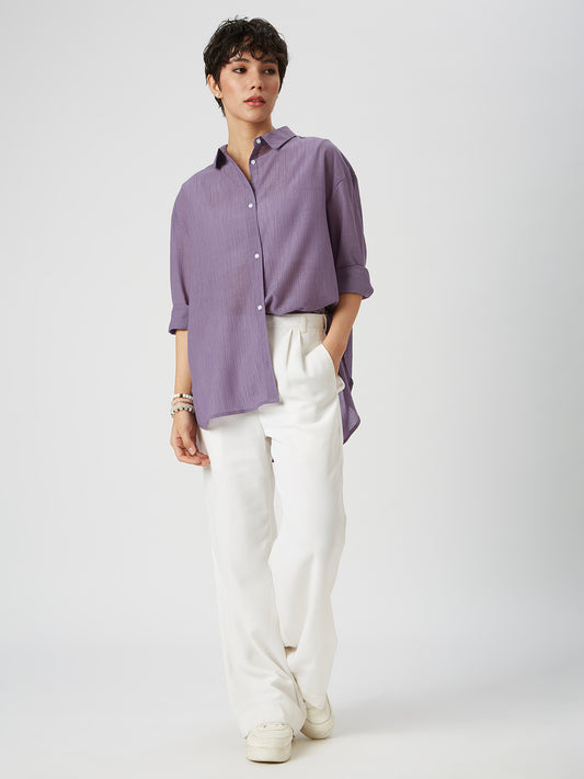Glittery Heather Purple Crinkled Oversized Shirt