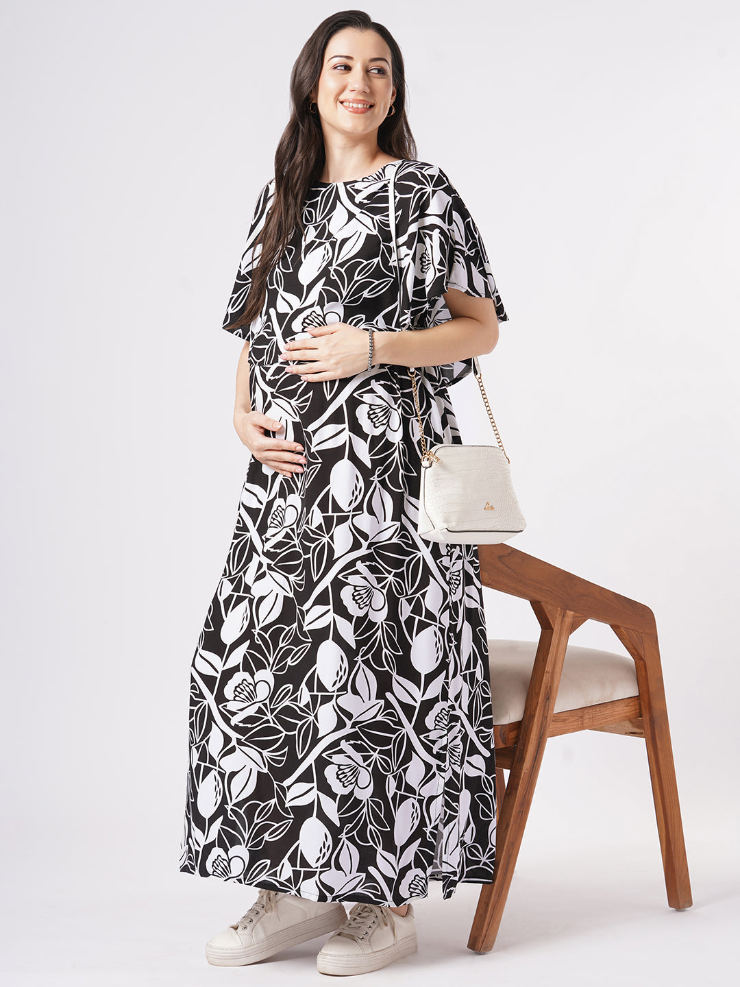 Black & White Abstract Printed Maternity Dress