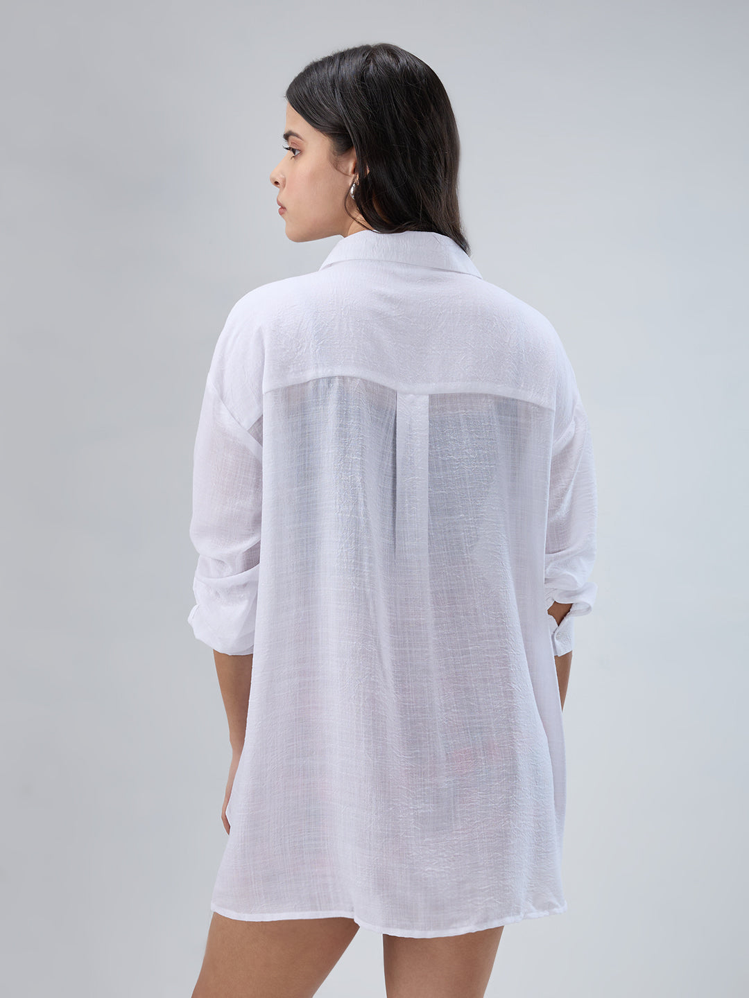 Pearl White Crinkled Oversized Shirt