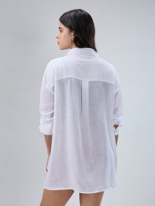 Pearl White Crinkled Oversized Shirt