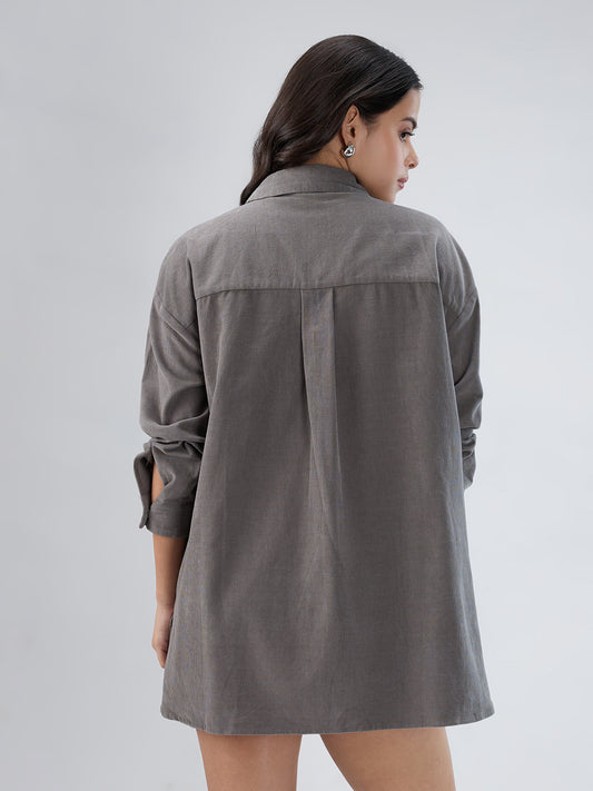 Solid Slate Grey Corduroy Oversized Shirt