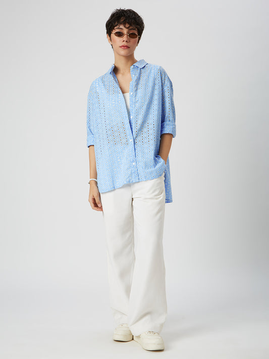 Baby Blue Schiffli Oversized Shirt