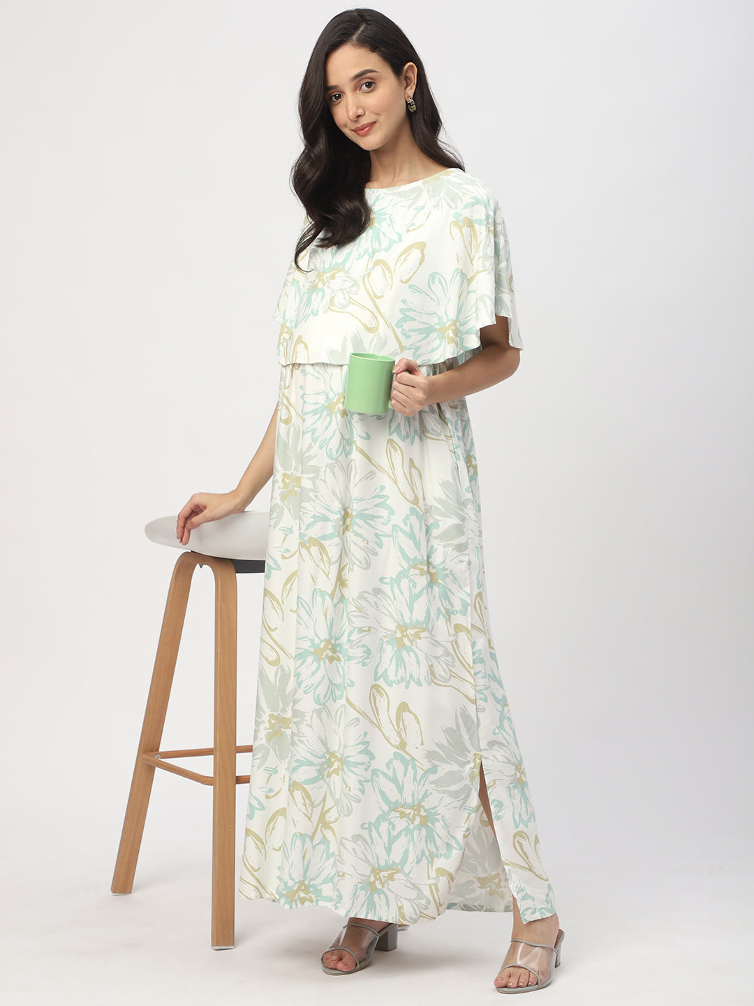 Soft White Floral Printed Maternity Dress