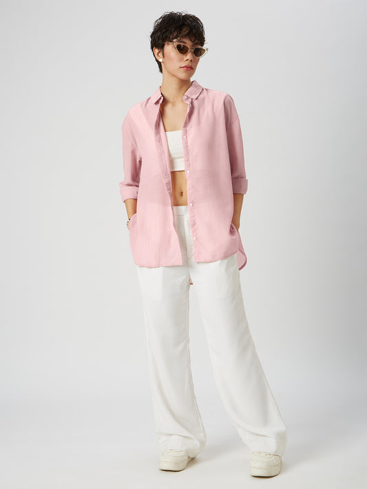 Glittery Baby Pink Crinkled Oversized Shirt