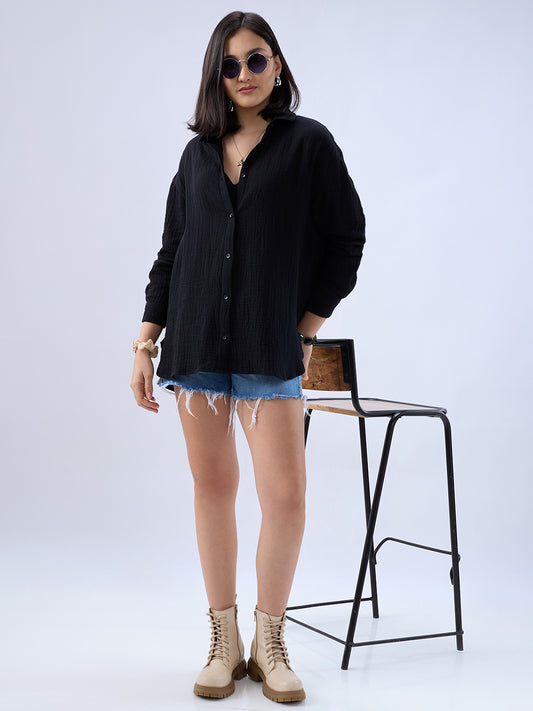 Obsidian Black Double Cloth Oversized Shirt